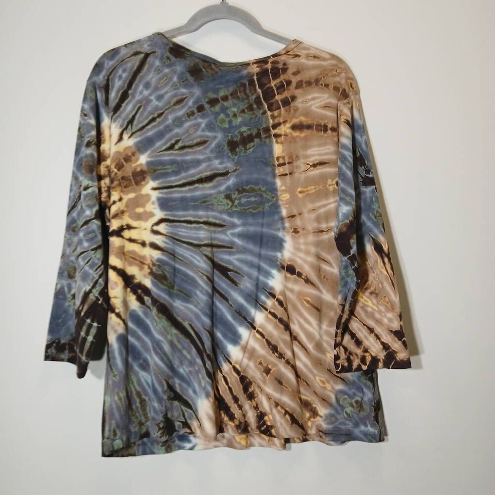 Tryst usa womens xl hippie tie dye blouse earthtone brown cotton shirt - Picture 4 of 8